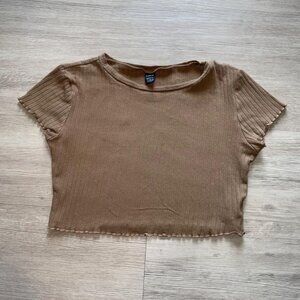 LIGHT BROWN CROP TOP w/ ruffles